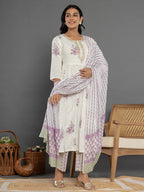 Yufta Purple Gota_Patti Cotton Anarkali Kurta Dupatta Pant Set | Grocsy