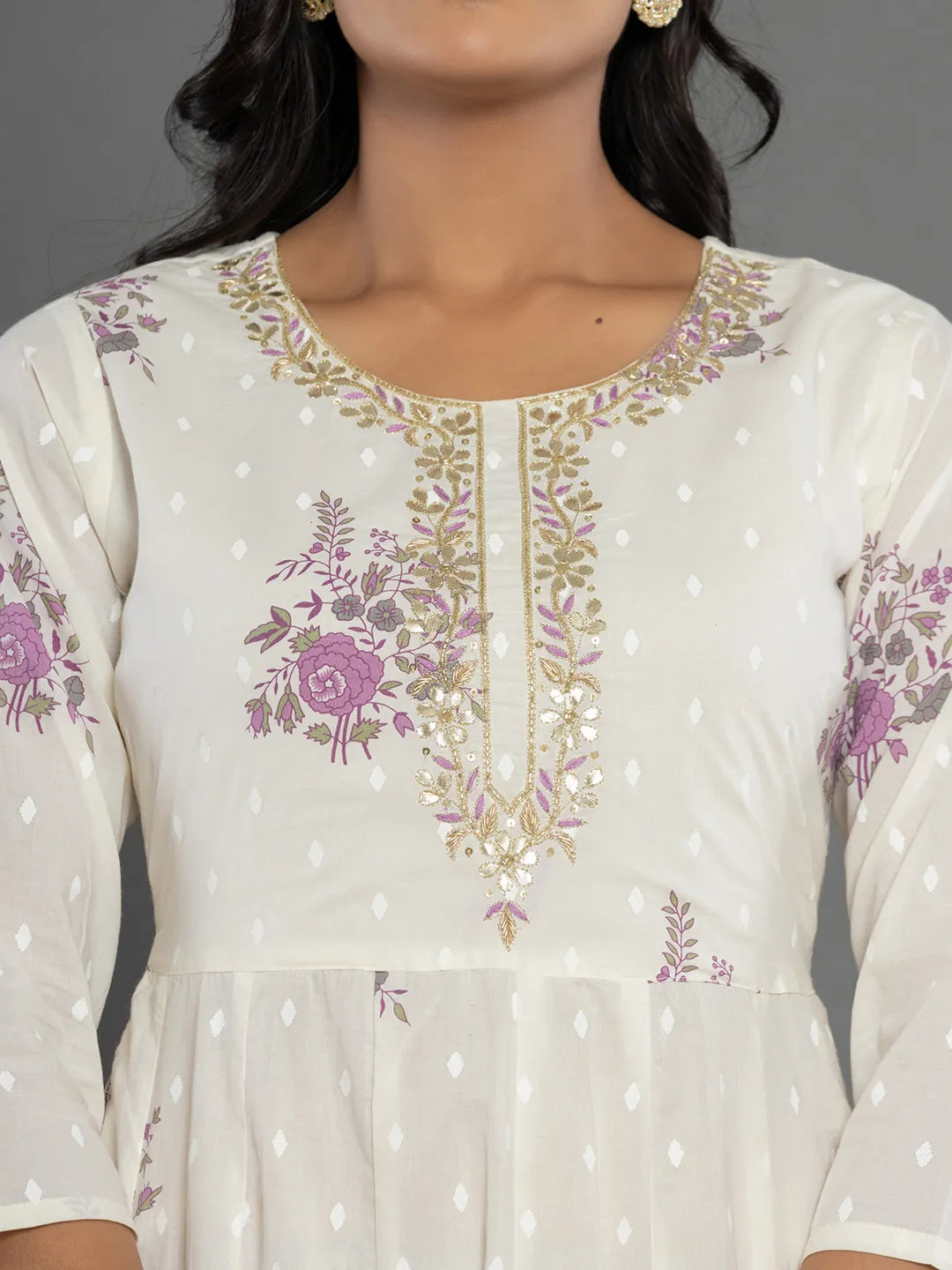 Yufta Purple Gota_Patti Cotton Anarkali Kurta Dupatta Pant Set | Grocsy