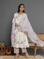 Yufta Purple Gota_Patti Cotton Anarkali Kurta Dupatta Pant Set | Grocsy