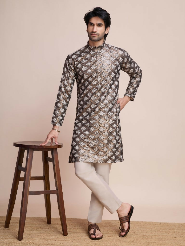 Vastranavya Traditional Festival Wear Pure Silk Thread & Sequence Embroidered Work Kurta | Grocsy