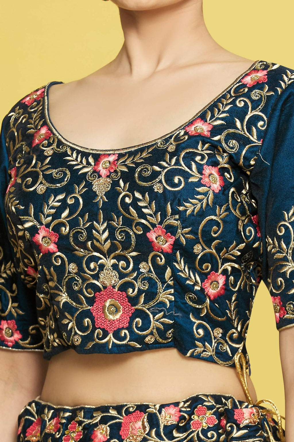 Blue Silk Semi-Stitched Wedding Bridal Lehenga - Nimaya | Grocsy
