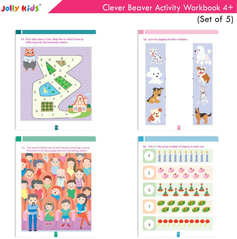 Jolly Kids Clever Beaver Ages 4-5 Years Fun Learning Activities Workbooks Set of 5 | English-Maths-EVS-Good Habit-Logical Reasoning | Grocsy