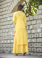 Kaajh Women's Yellow Embroidery Kurta Sharara Set | Grocsy