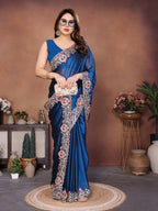 Teeya Creation New Trendy Party Wear Soft Silk Saree-Blue | Grocsy