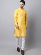 Even Apparels Yellow Pure Cotton Men's Kurta With Band Collar (SLK1187) | Grocsy