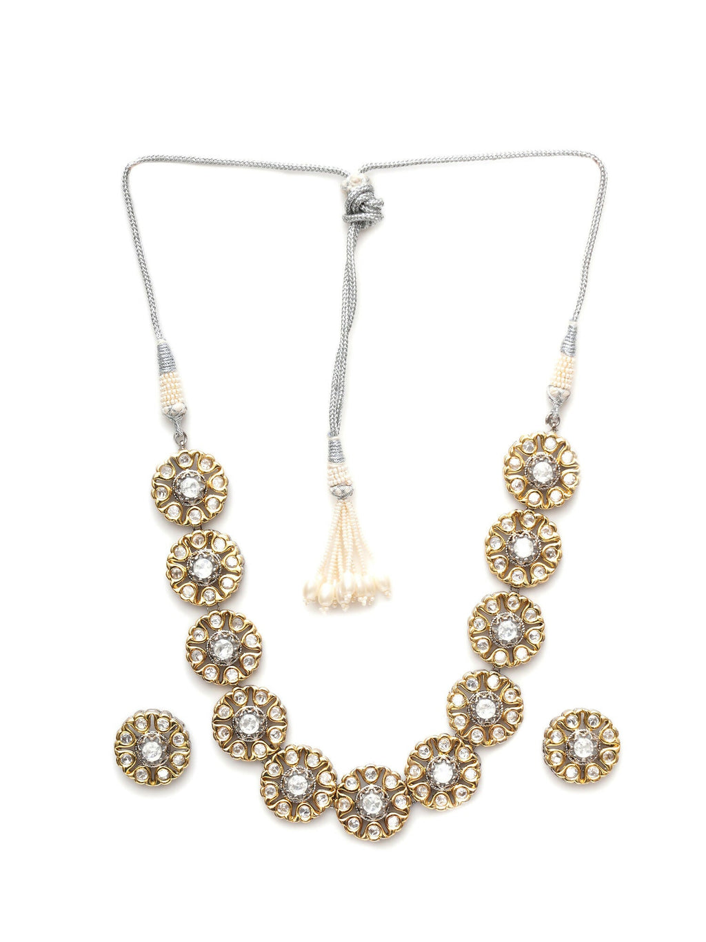 Kundan Choker with Studs Jewellery Set (silver) - Ruby Raang | Grocsy