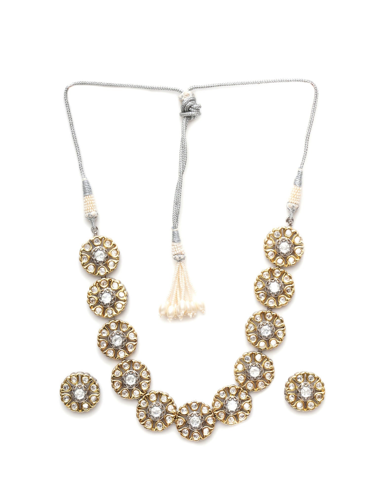Kundan Choker with Studs Jewellery Set (silver) - Ruby Raang | Grocsy