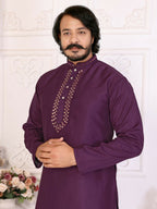 Anaita Purple Silk Straight Kurta With Neck Mirror Work | Grocsy