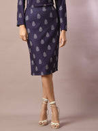 Myshka Women's Navy Blue Printed Knee Length Party Embellished Skirts | Grocsy