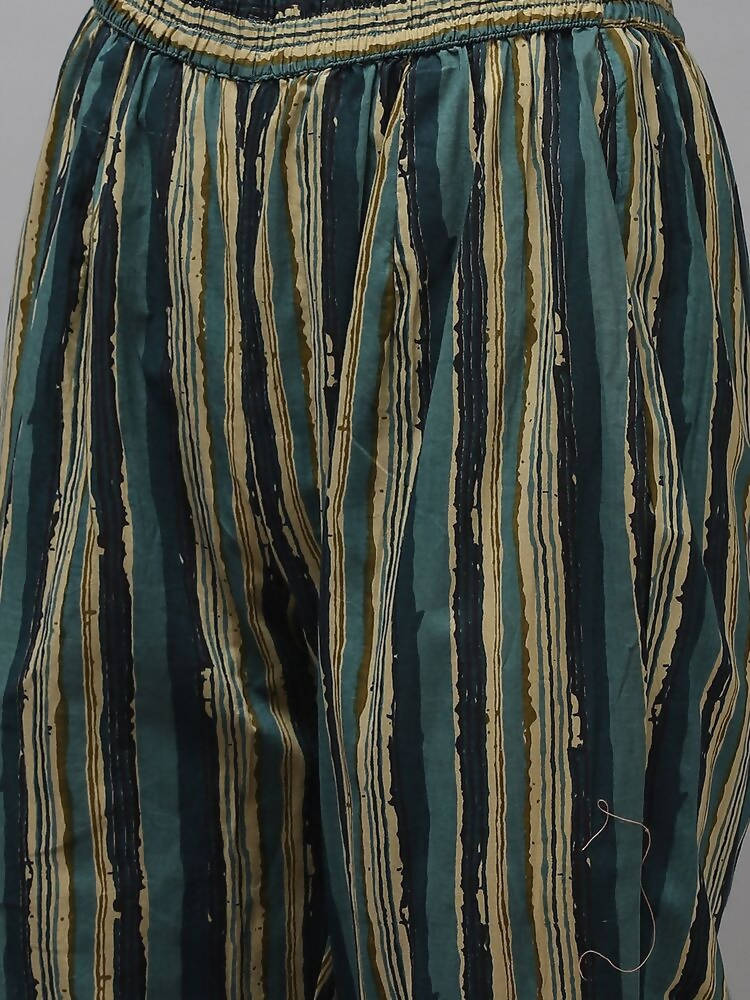 Yufta Women Green Printed Gotta Patti Pure Cotton Kurta with Trouser and Dupatta | Grocsy