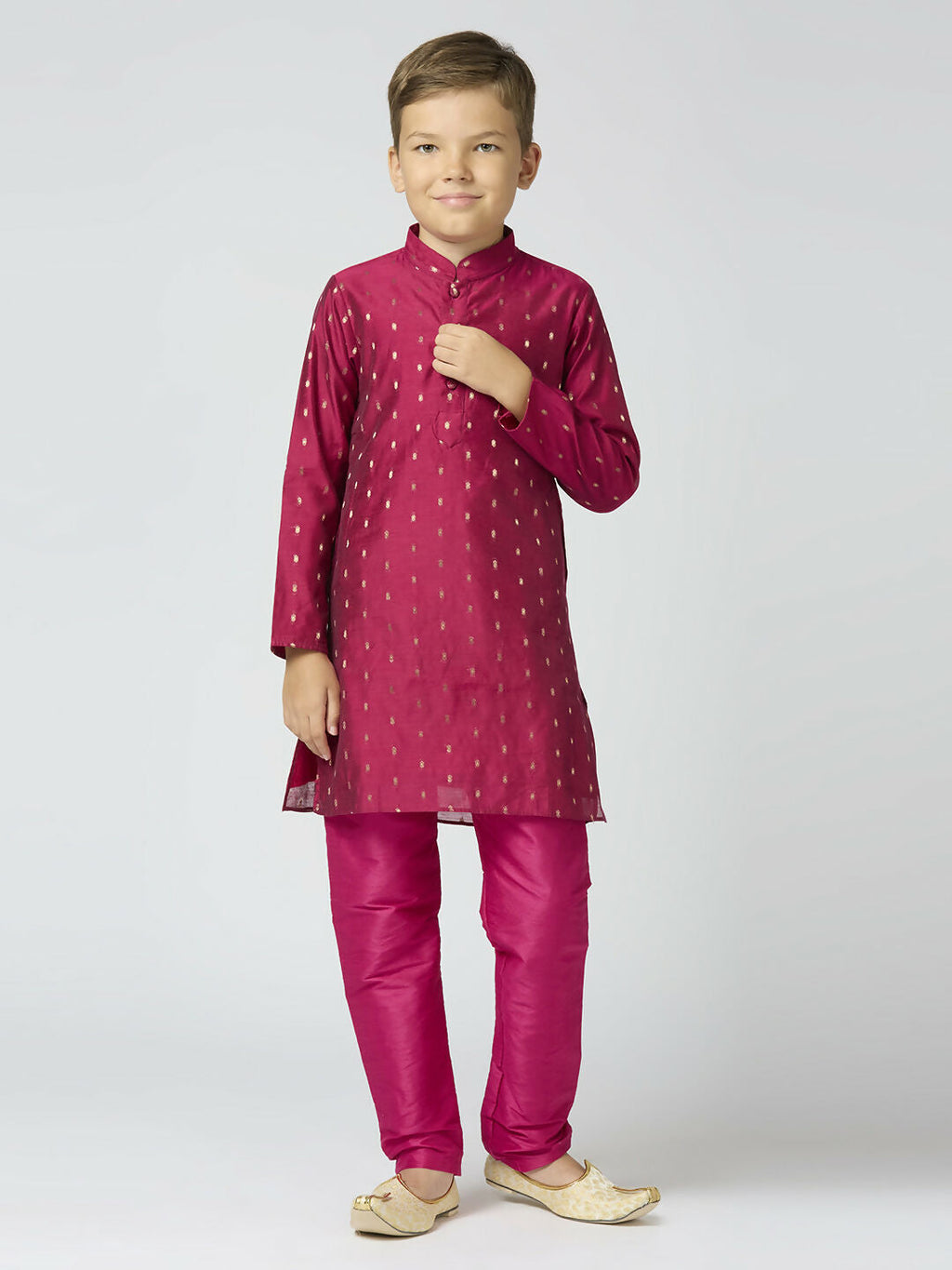 Joban Fashion Kids Island Full Sleeves Chanderi Kurta, Pyjama Set with Traditional Butta Work - Purple | Grocsy