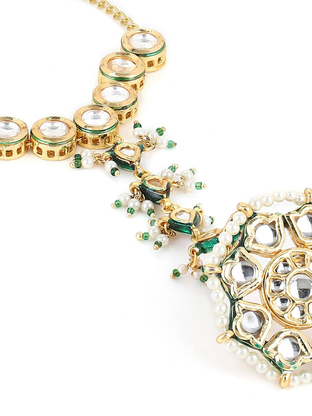 Women's Gold-Toned White Brass Kundan Gold-Polished Link Bracelet - Ruby Raang | Grocsy
