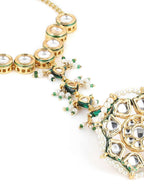 Women's Gold-Toned White Brass Kundan Gold-Polished Link Bracelet - Ruby Raang | Grocsy