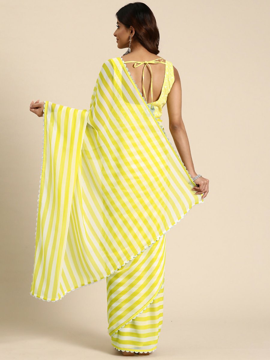 Ahalyaa Women's Traditional Semi Stitch Saree - Yellow | Grocsy