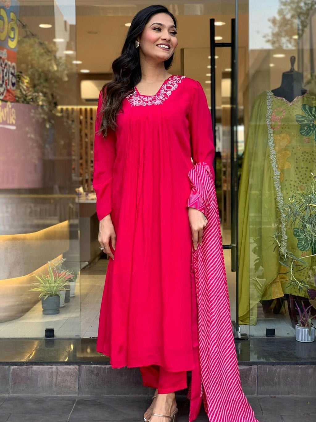 Partywear Designer Viscose Silk With Lining Red Stitched Suit With Dupatta - Tanisha | Grocsy