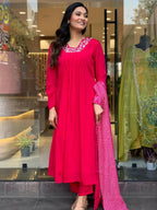 Partywear Designer Viscose Silk With Lining Red Stitched Suit With Dupatta - Tanisha | Grocsy
