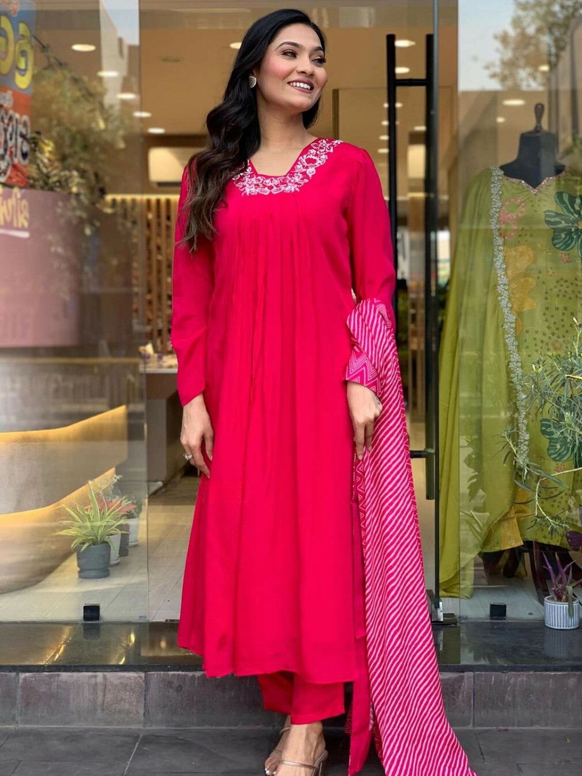 Partywear Designer Viscose Silk With Lining Red Stitched Suit With Dupatta - Tanisha | Grocsy