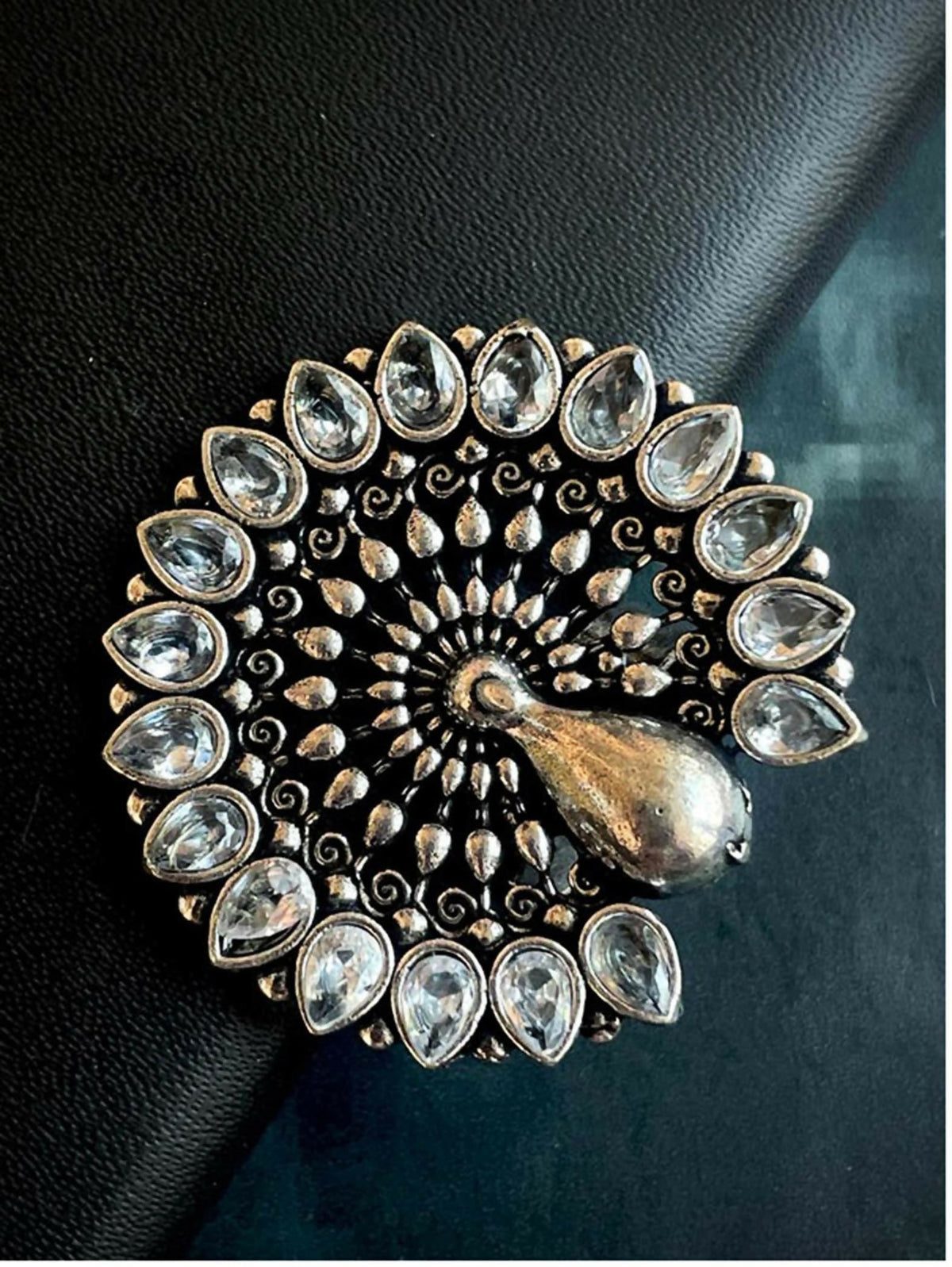 Joban Fashion Peacock Shape Monalisa Stone Silver Plated Ring | Grocsy