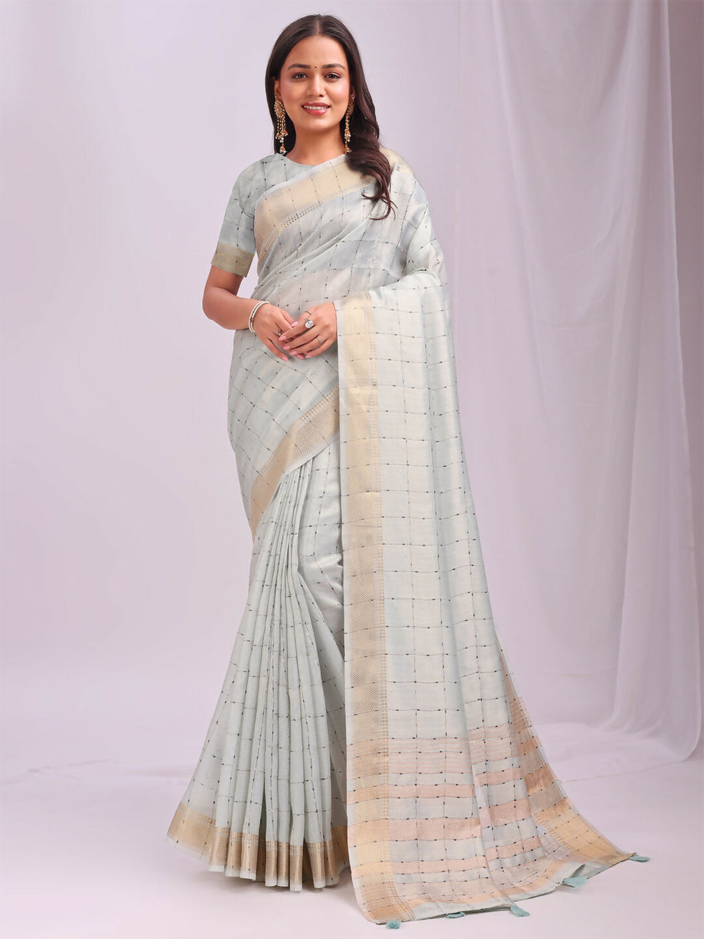 Shree Shyam Fashion Organza Sky Blue Saree | Grocsy