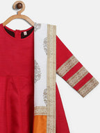 Ahalyaa Red Poly Silk Anarkali Kids Kurta With Dupatta Set For Girls | Grocsy
