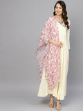 Ahalyaa Women's Cream Crepe kurta With Printed Dupatta Set | Grocsy