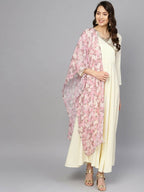 Ahalyaa Women's Cream Crepe kurta With Printed Dupatta Set | Grocsy