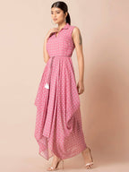 Indya Pink & White Bandhani Printed Maxi Dress | Grocsy