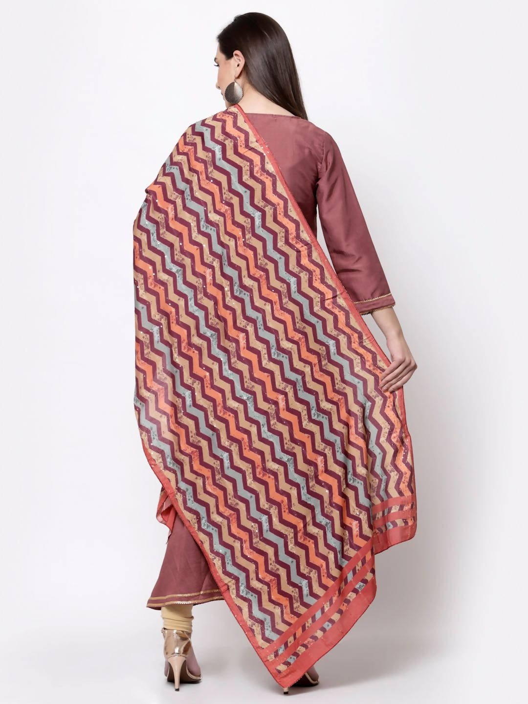 Myshka Women's Dark Pink Cotton Solid 3/4 Sleeve V Neck Casual Anarkali Kurta Dupatta Set | Grocsy