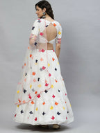 White Cotton Embroidered Work Lehenga Choli with Dupatta - Jivika | Grocsy