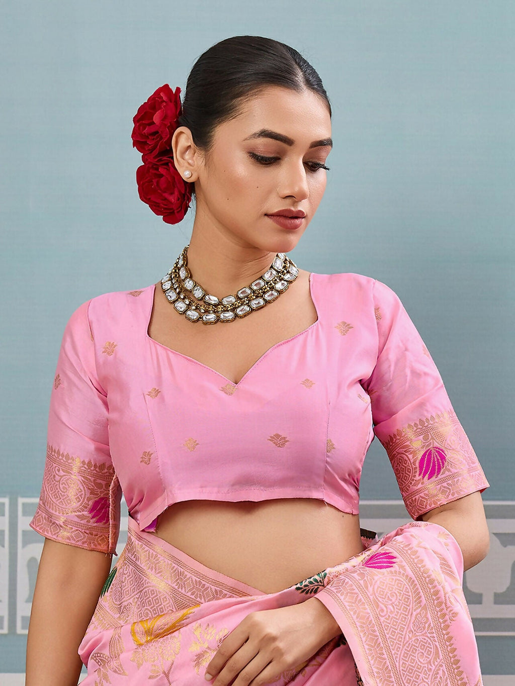 Shree Shyam Fashion Light Pink Silk Saree | Grocsy