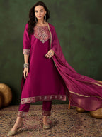 Sangria Woven Design Kurta & Trouser With Dupatta | Grocsy