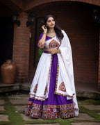 Yash Enterprise Purple White Rayon Cotton Embroidery Semi Stitched Navratri Top Chaniya Choli | Grocsy