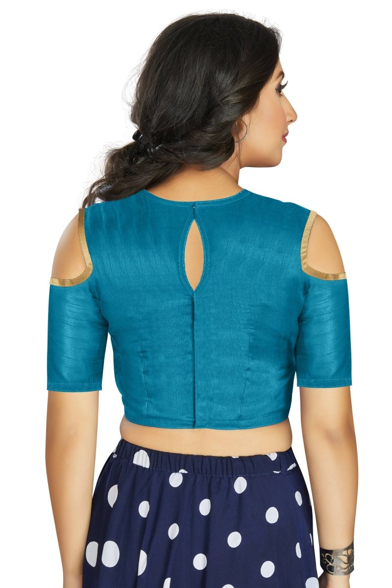 Aastha Fashion Women's Firozi Art Silk Cold Shoulder Sleeve Readymade Blouse | Grocsy