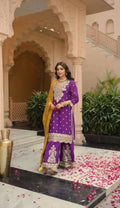 Teeya Creation Womens New Wedding Wear Heavy Embroidery Thread Work Purple Kurta Set | Grocsy