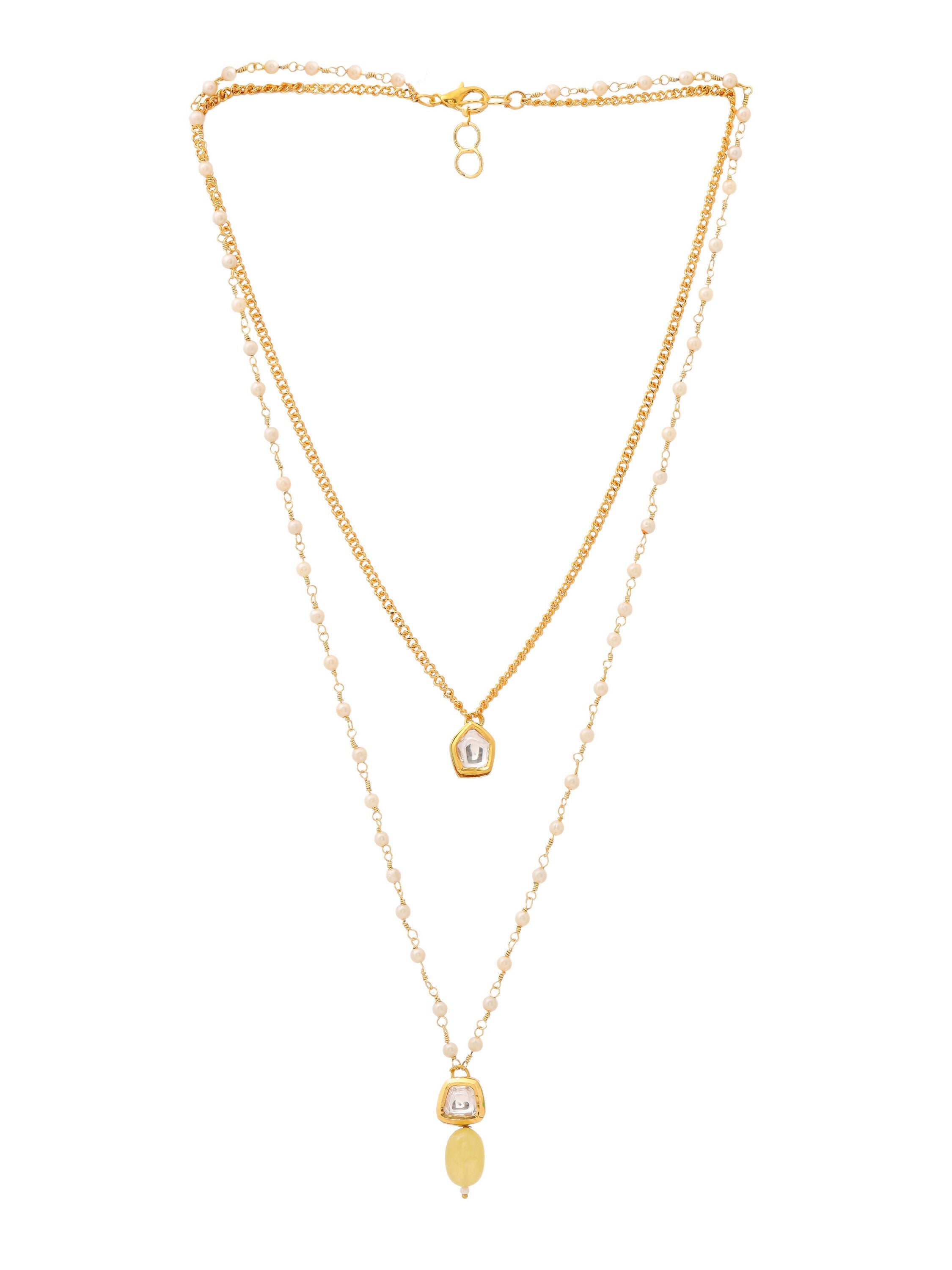 Ruby Raang Double Layered Yellow Onyx and Kundan Necklace | Grocsy