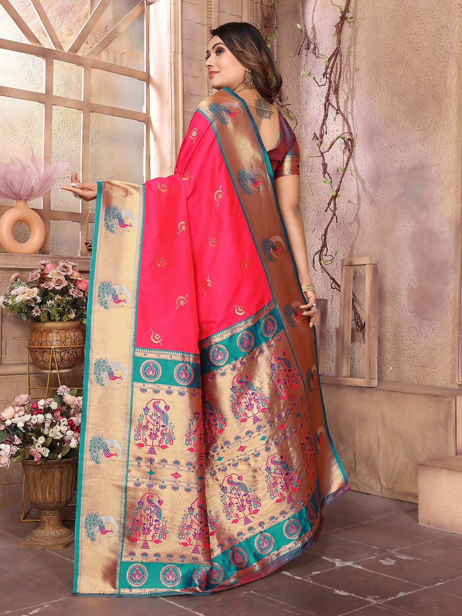 Joban Fashion Paithani Hot Pink Woven Soft Silk Saree | Grocsy