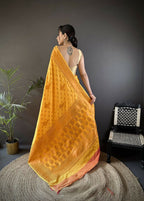 Joban Fashion Banarasi Orange Woven Woven Soft Silk Saree | Grocsy