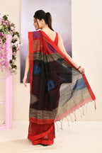 Piyari Fashion Women's Maroon Temple Border Embellished Cotton Blend Jamdani Saree | Grocsy