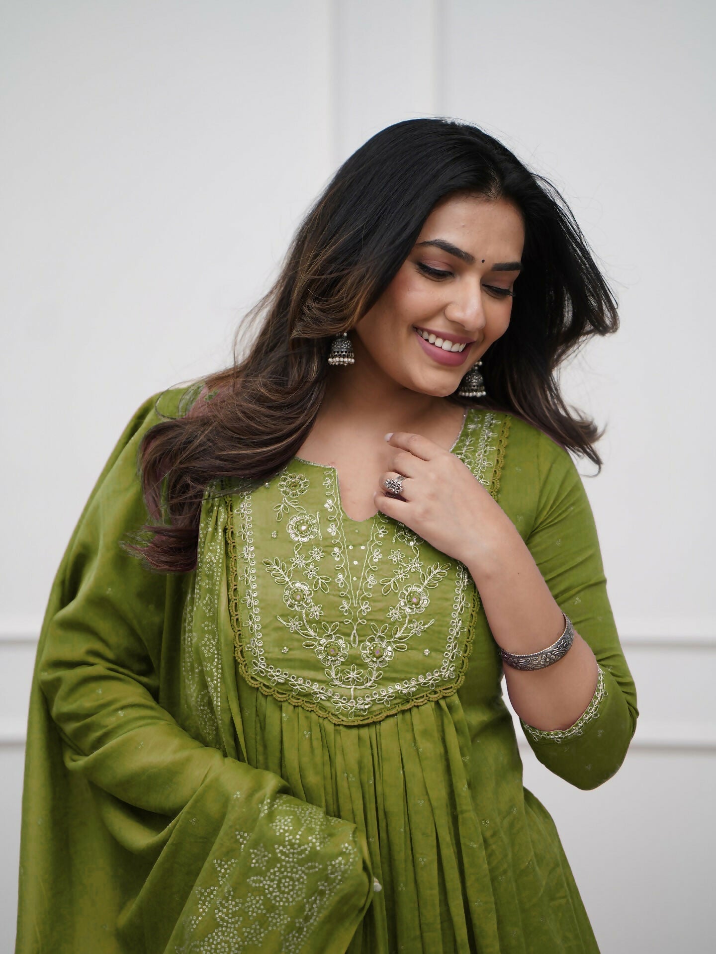 The52 Women's Beautiful Cotton Fabric Embroidery Work Straight Kurta Pant and Dupatta Set | Grocsy