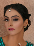 Dual Tone Kundan Maang Tikka with Earrings Jewellery Set (silver) - Ruby Raang | Grocsy