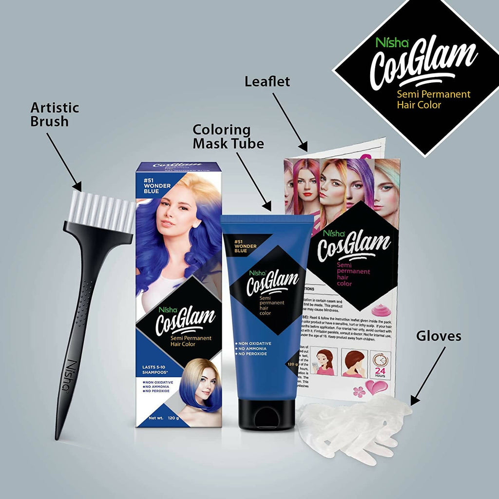 Nisha Cosglam Semi Permanent Hair Color 51 Wonder Blue | Grocsy