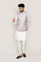 Joban Fashion White Colored Art Silk Fabric Kurta, Jacket With Straight Fit Pant | Grocsy
