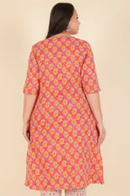 Aramya Peach Soft Cotton Floral A-line Kurta for Women | Grocsy