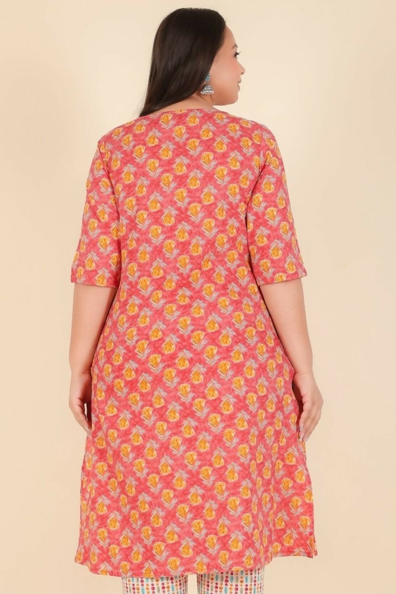 Aramya Peach Soft Cotton Floral A-line Kurta for Women | Grocsy