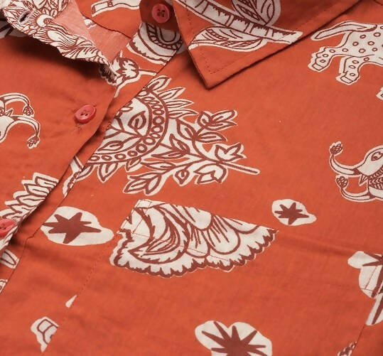 Orange Men Pure Cotton Relaxed Opaque Printed Casual Resort Shirt - Mahotsav | Grocsy