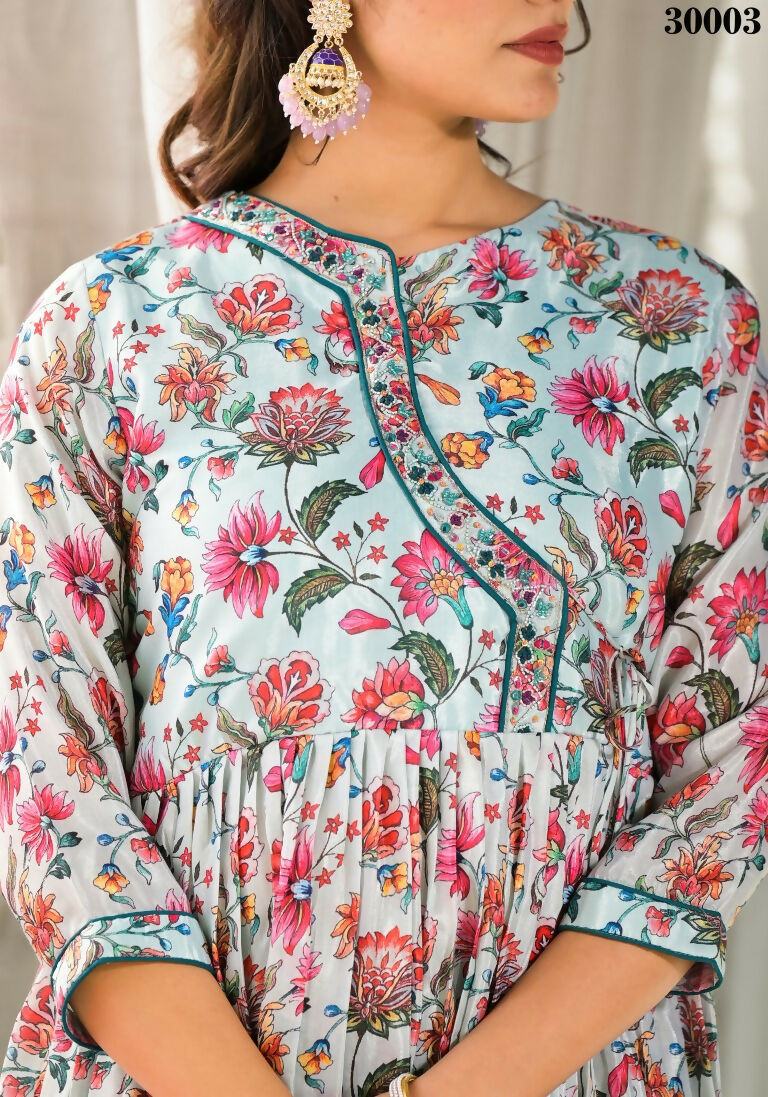 Designer Stylish Mid Night Blue Rubi Silk Stitched Suit With Dupatta - Kiyara | Grocsy