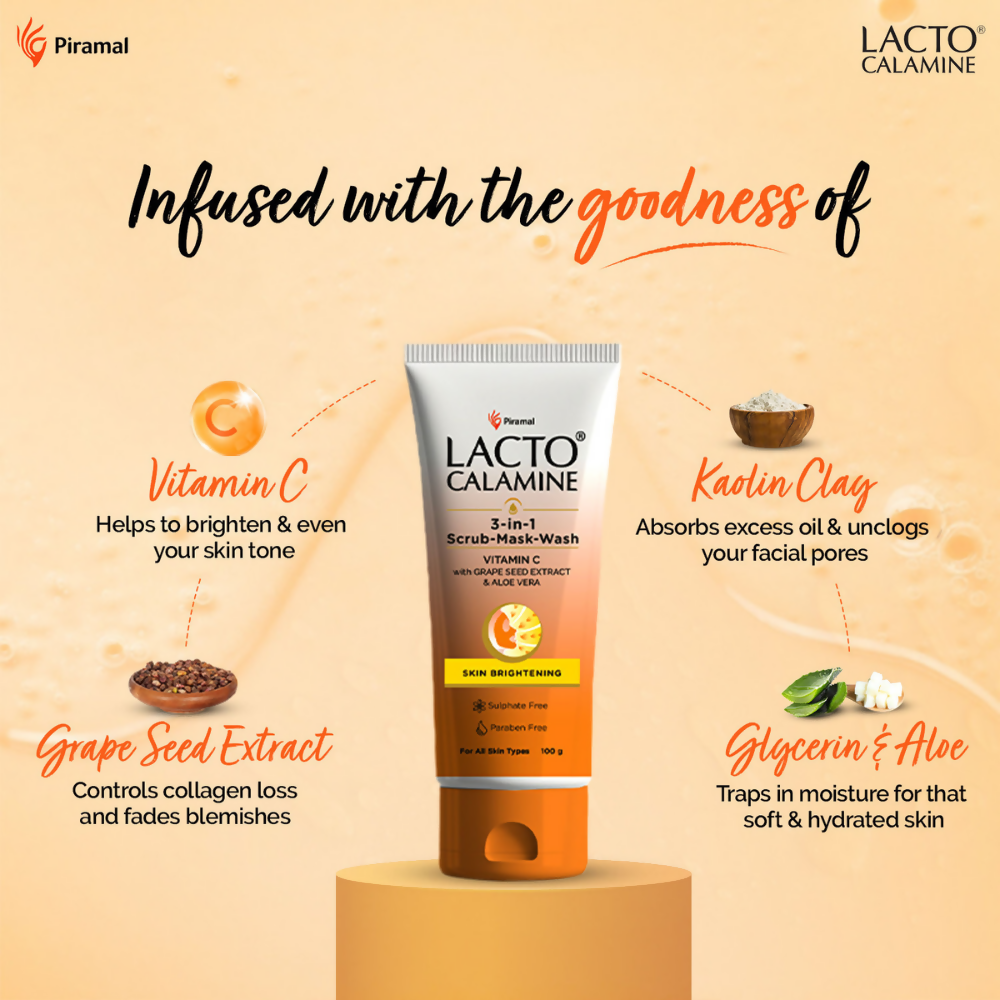 Lacto Calamine 3 - In - 1 Vitamin C Face Scrub - Mask - Wash | Grocsy