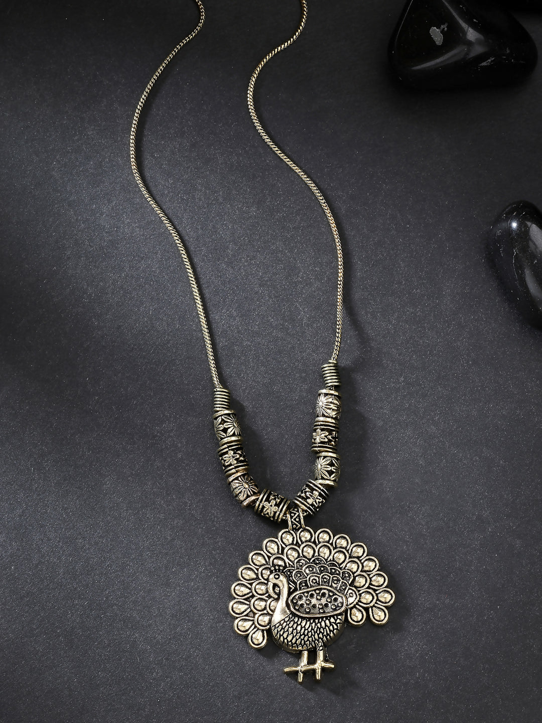 NVR Women's Gold-Polished Peacock Design Pendant with Chain | Grocsy