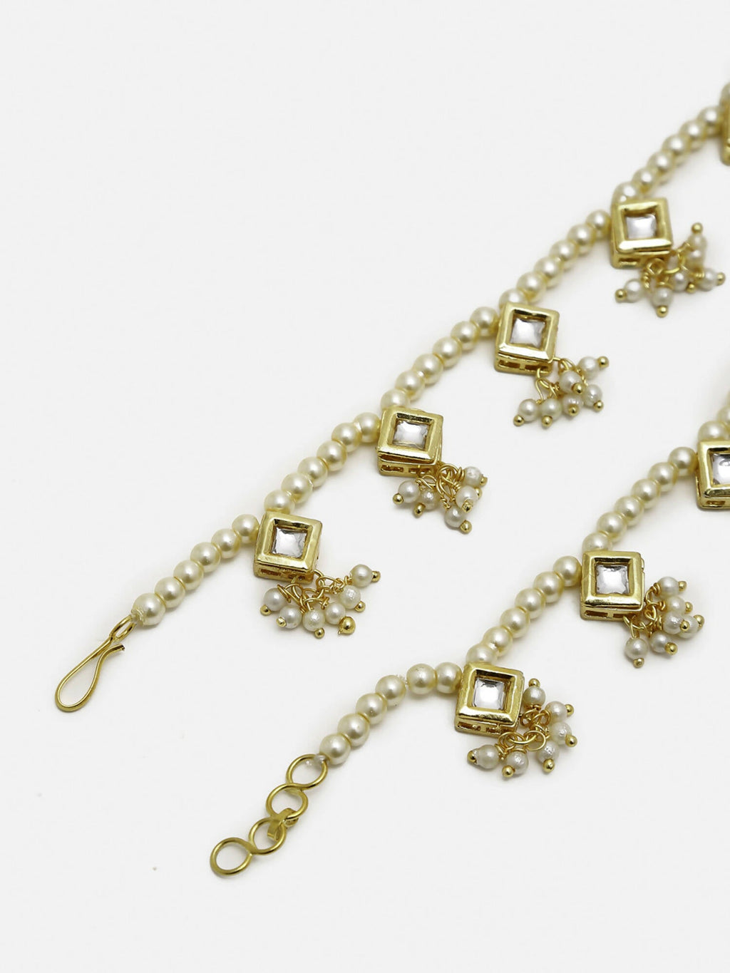White Gold-Toned Plated Kundan Anklets Set Of 2 - Ruby Raang | Grocsy