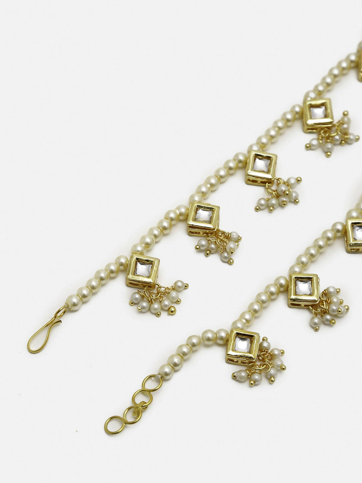 White Gold-Toned Plated Kundan Anklets Set Of 2 - Ruby Raang | Grocsy